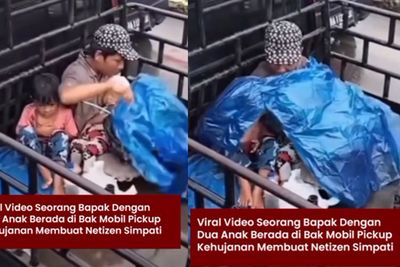 Momen Ayah Lindungi Anak dari Guyuran Hujan Bikin Netizen Terenyuh: Nangis Banget Ya Tuhan