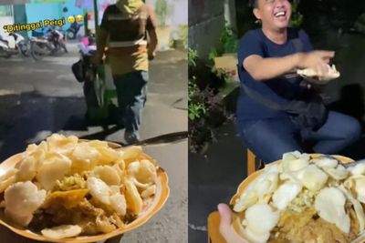 Lagi Asyik Makan Tahu Tek, Pria Ini Panik Ditinggal Pedagang, Netizen Curiga: Intel?