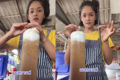 Buset! Cewek Thailand Jual Es Kopi Super Jumbo, Netizen Nyinyir: Pas Buat Begadang 5 Malam