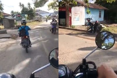 Belok Kiri Tapi Sein-nya ke Kanan, Pengendara Motor Ini Nyungsep ke Gorong-gorong