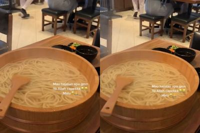 Pesan Udon Tipe Family, Suami Istri Ini Ngakak Pas Makanannya Datang, Udah Kayak Hajatan!