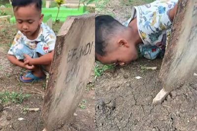 Nyesek, Momen Bocah Panggil-Panggil Ayah di Makam, Berharap Dijawab Bikin Mewek!