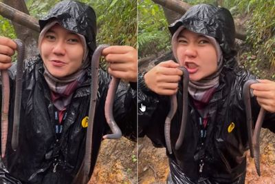 Aksi Pendaki Cantik Pegang & Jilat Cacing Raksasa di Gunung karena Gemas, Netizen Ngilu