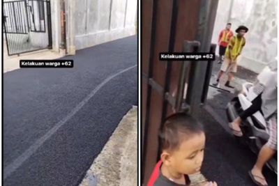 Lagi Pengaspalan Jalan, Bapak Satu Ini Malah Lewat Sembarangan Seenak Jidat!