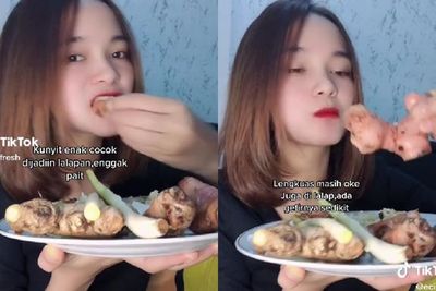 Buset! Cewek Cantik Mukbang Rempah-Rempah: Gigit Kunyit, Jahe, Lengkuas Kayak Makan Apel