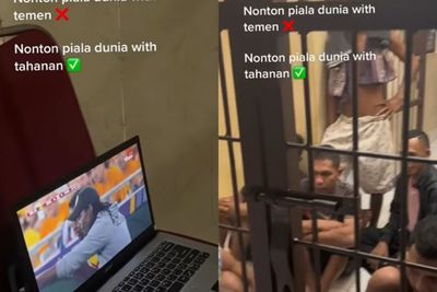 Indahnya Sepakbola, Polisi dan Tahanan Kompak Nonton Piala Dunia dari Balik Jeruji Besi