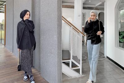 5 OOTD Kemeja Hitam dengan Rok dan Celana, Cocok untuk Hijabers!