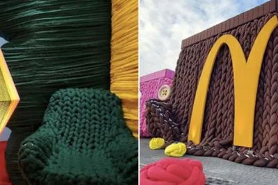 Musim Dingin Tiba! Salah Satu Bangunan Mc Donald s di Polandia Pakai Sweater Rajut Raksasa