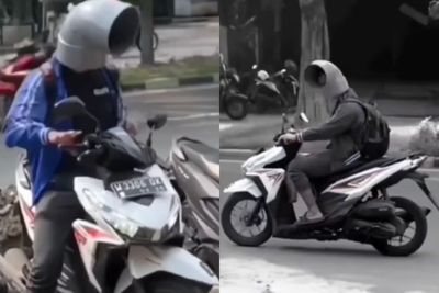 Tak Dikasi Kantongan Plastik, Pria Ini Jadikan Penyambung Pipa sebagai Helm