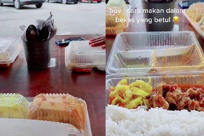 Pria Ini Bagikan Cara Gampang Makan Nasi Box, Netizen Kaget: Kok Baru Kepikiran!