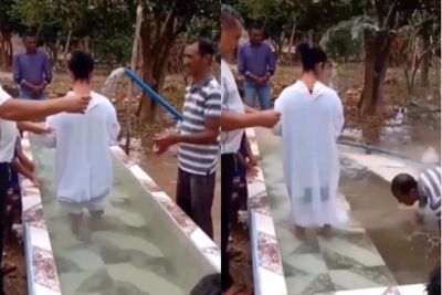 Momen Pembaptisan Wanita Ini Gagal Lantaran Dinding Runtuh, Temboknya Kurang Tulang