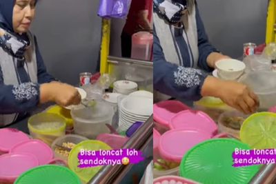 Video Pedagang Sedang Sajikan Sekoteng Ini Bikin Netizen Salfok: Sendoknya Loncat Sendiri