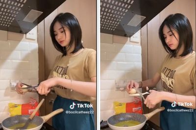 Ada-ada Aja! Wanita Ini Pecahkan Telur dengan Cara Digunting, Netizen: Istri Idaman