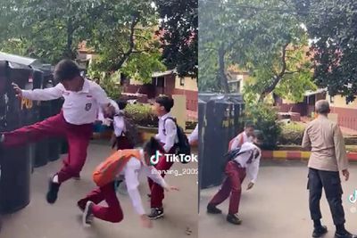 Viral Rombongan Bocah SD Tendang Tameng Polisi, Netizen Heran: Demo Lato-lato Naik Harga?