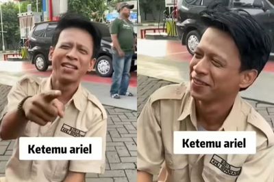 Pesona Ariel Noah KW Super Duduk di Depan SPBU: Kerutannya Mirip Lagi