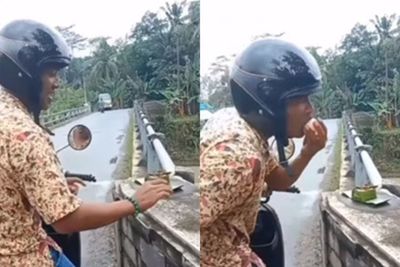Gak Takut Karma, Pria Ini Nekat Makan Sesajen Telur Mentah di Pinggir Jalan