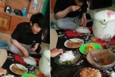 Lagi Makan Bareng Teman, Piring Pria Ini Mendadak Salto dan Nasinya Tumpah Semua