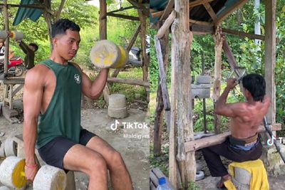 Viral, Penampakan Gym dengan Kearifan Lokal, Alat Angkat Beban Terbuat dari Semen dan Kayu