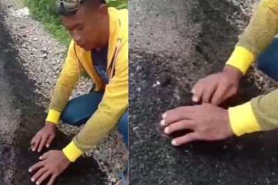 Sorotan Pria Bongkar Jalan Baru Diaspal Diduga Asal Jadi di Buton, Padahal Penghasil Aspal