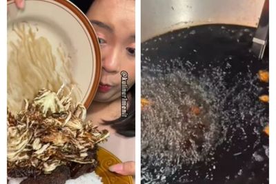Wanita Ini Santap Ayam Goreng Minyak Oli Nikmat Banget Bikin Merem Melek