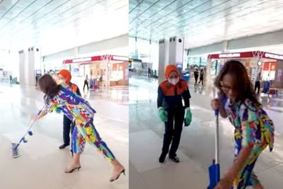 Viral Bunda Corla Ngepel Lantai Bandara, Ingat Waktu Kerja di Jerman