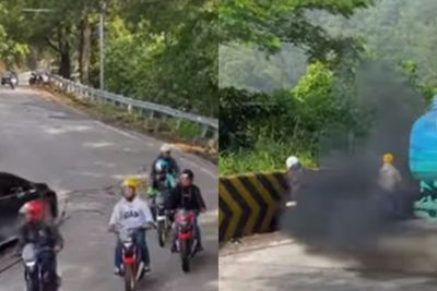 Karma! Lima Pemotor Ini Kena Kentut Sopir Truk Akibat Geber-geberkan Gas Motornya