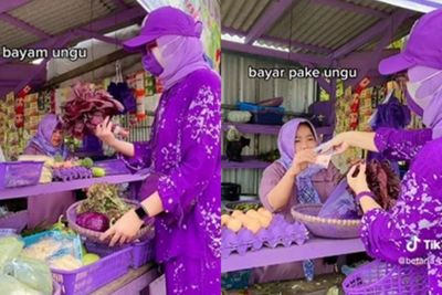 Obsesi Warna, Wanita Ini Beli Sayuran Serba Ungu dengan Gunakan Oufit Berwarna Senada