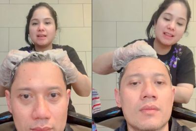 Tampil No Makeup dan Seadanya di Rumah, Annisa Pohan Warnai Rambut Suami Pakai Shampo