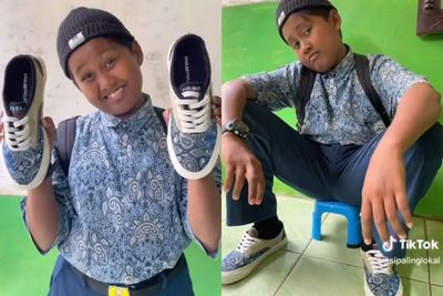Full Kreatif! Nggak Main Lato-lato, Bocil Ini Malah Asyik Bikin Sepatu Batik Sendiri