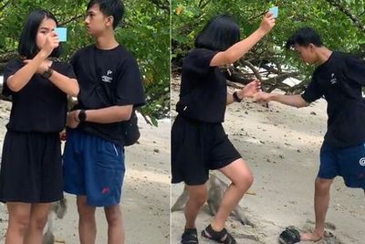 Detik-detik Orang Pacaran Diserang Monyet di Pantai Pangandaran, Gagal Foto Estetik