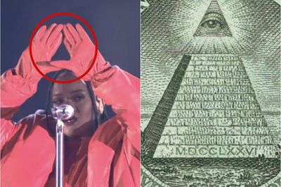 Dugaan Rihanna Member Illuminati Semakin Menguat, Bikin Lambang Segitiga di Super Bowl