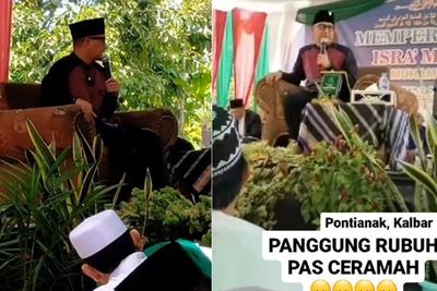 Video Detik-detik Panggung Ustaz Zacky Mirza Roboh pas Ceramah, Jamaah Panik