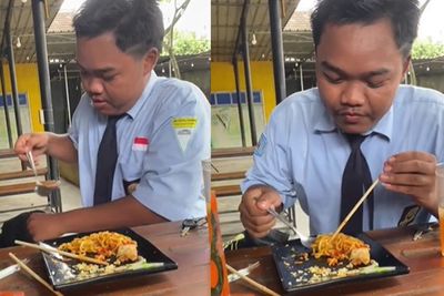 Kerepotan Makan Mie Pakai Sumpit, Siswa SMA Ini Geregetan Ambil Sendok Bekas Bekal