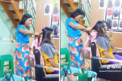 Kocak! Pegawai Salon Ini Catok Rambut Pelanggannya Kayak sambil Jambak, Salon Kematian?