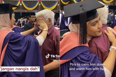 Momen Haru Anak Peluk dan Usap Air Mata Ayah saat Wisuda, Bikin Netizen Mewek