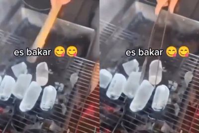 Viral Es Batu Dibakar di Atas Panggangan Kayak Sate: Kuliner Khas Kutub Selatan