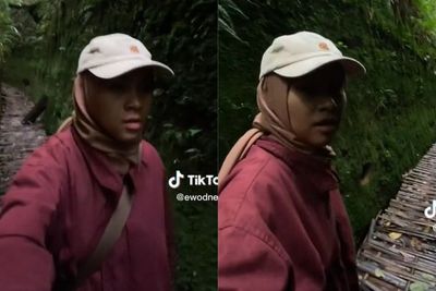 Momen Cewek Kocar-kacir Lewati Tebing Lumut Jayagiri, Bunyi Siulan Bikin Merinding