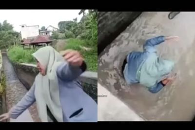 Apes! Niatnya Bikin Video di Jembatan, Wanita Ini Malah Berakhir Nyemplung ke Selokan