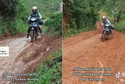 Perjuangan Kurir Antar Paket Lewati Jalan Berlumpur dan Tanjakan, Gas Terus bak Pembalap