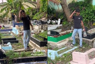 Momen Kocak Pemuda Kebingungan saat Ziarah, Ternyata Lupa Makam Ayah