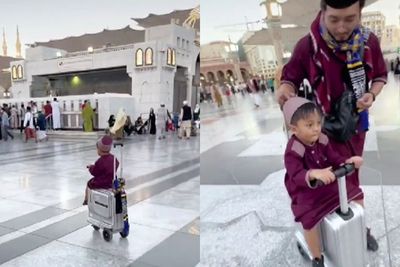 Kasian tapi Ngakak, Bocah Ini Terjatuh saat Naik Koper Skuter di Masjid Nabawi