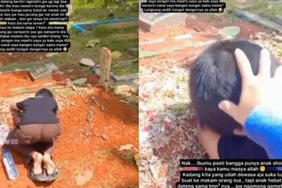 Momen Pilu Bocah Ziarah Sendirian ke Makam Ibu, Nangis Kejer Ngaku Kangen