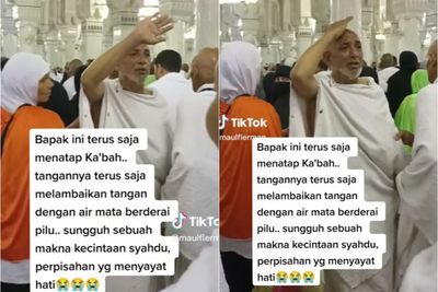 Momen Pria Nangis Gak Berhenti Lambaikan Tangan ke Arah Kabah, Perpisahan Menyayat Hati