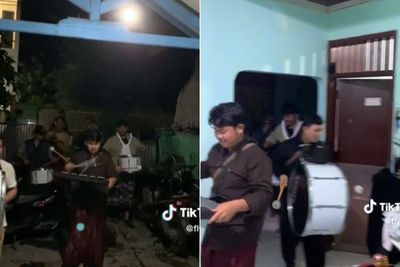 Jail Banget! Sekelompok Pria Ini Bangunkan Temannya Sahur Gunakan Alat Musik Marching Band