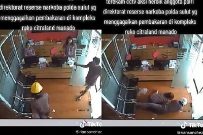 Aksi Heroik Polisi yang Gagalkan Percobaan Pembakaran Ruko di Manado Terekam CCTV