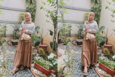 OOTD Ngabuburit Simpel ala Nissa Sabyan, Padukan Rok Susun dan Kaos Stripe