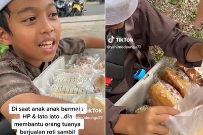 MasyaAllah! Jualan Roti di Pinggir Jalan, Bocah Laki-laki Ini Bawa Tasbih untuk Berzikir