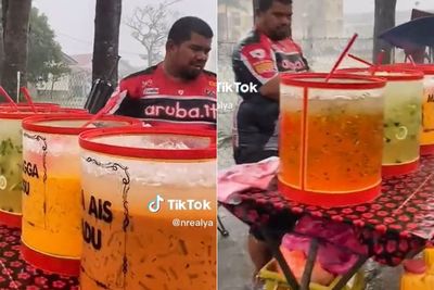 Momen Pilu Penjual Es Kehujanan padahal Stok Masih Banyak, Pasrah Es Kecampur Air Hujan