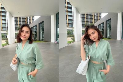 Gaya OOTD Kece Prilly Latuconsina, Cantik Fresh Pakai One Set Warna Light Green