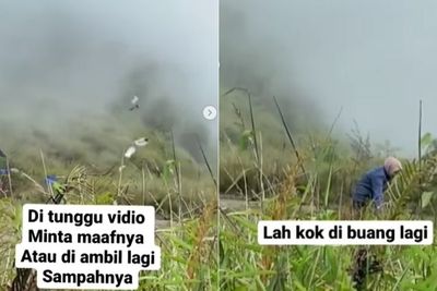 Viral Pendaki Wanita Santai Lempar Sampah ke Semak-semak Gunung, Tuai Pro dan Kontra